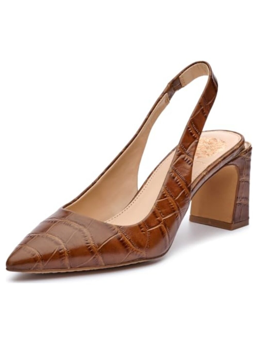 Leather Slingback Kitten Heel Pumps Pointed Toe Office